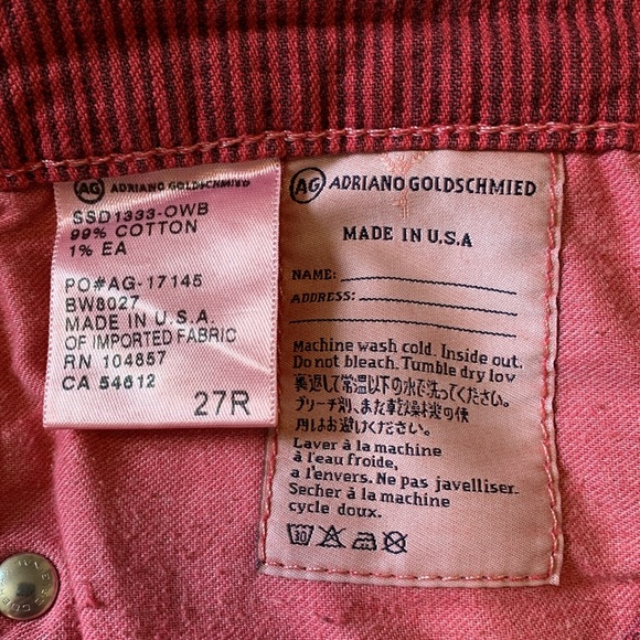 AG The Stilt OAK CUSTOM COLOR Raspberry Pinstripe Roll Hem Jeans - Picture 5 of 8